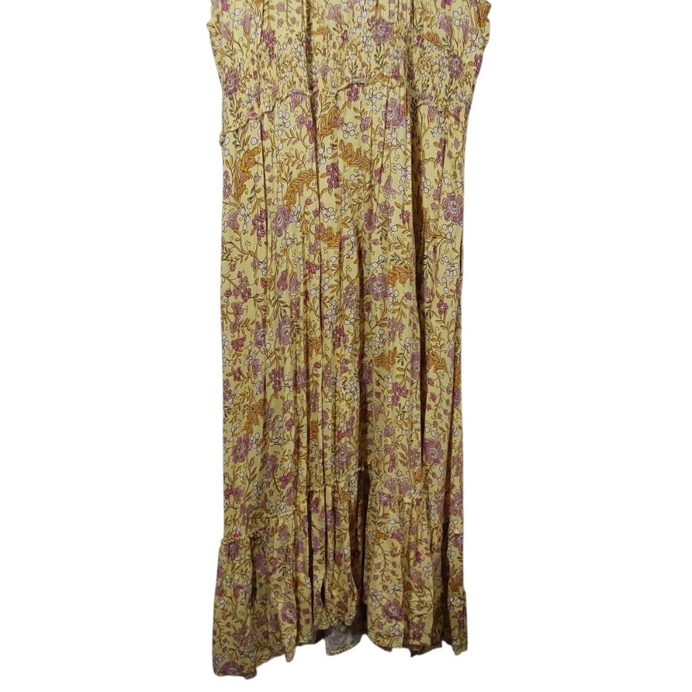 Old Navy Waist-Defined Short-Sleeve Printed Maxi Dress Yellow/Pink Floral XXL - Picture 8 of 10